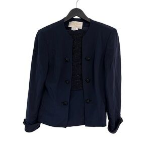 Vintage Rickie Freeman Suit Jacket for Teri Jon Nites Womens Size 12 Blue Silk